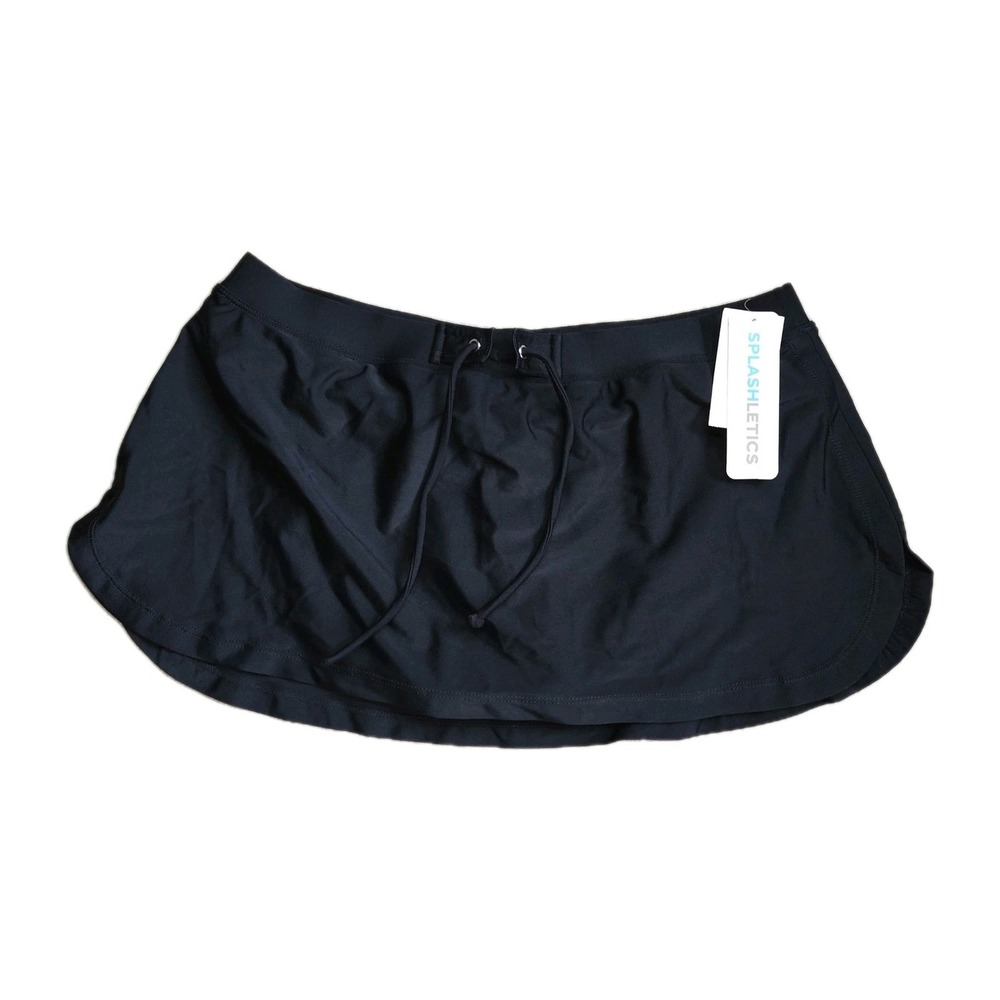 NWT Splashletics Swim Skirt Womens Medium Black Skort Drawstring Built-in Brief